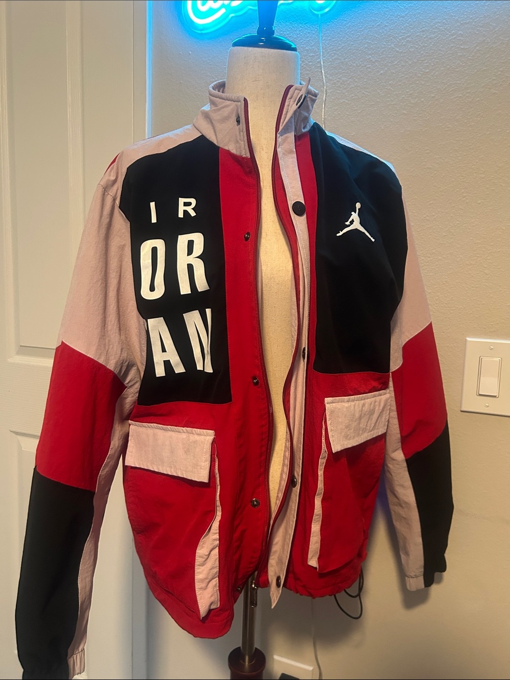 Jordan Red, Black & Pink Colorblock Windbreaker Jacket